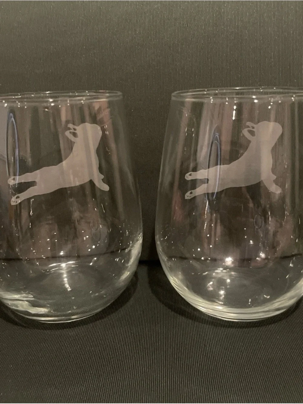 French Bulldog Stemless Wine Glasses Set of 2 Etched 17 oz Dog Lover Gift